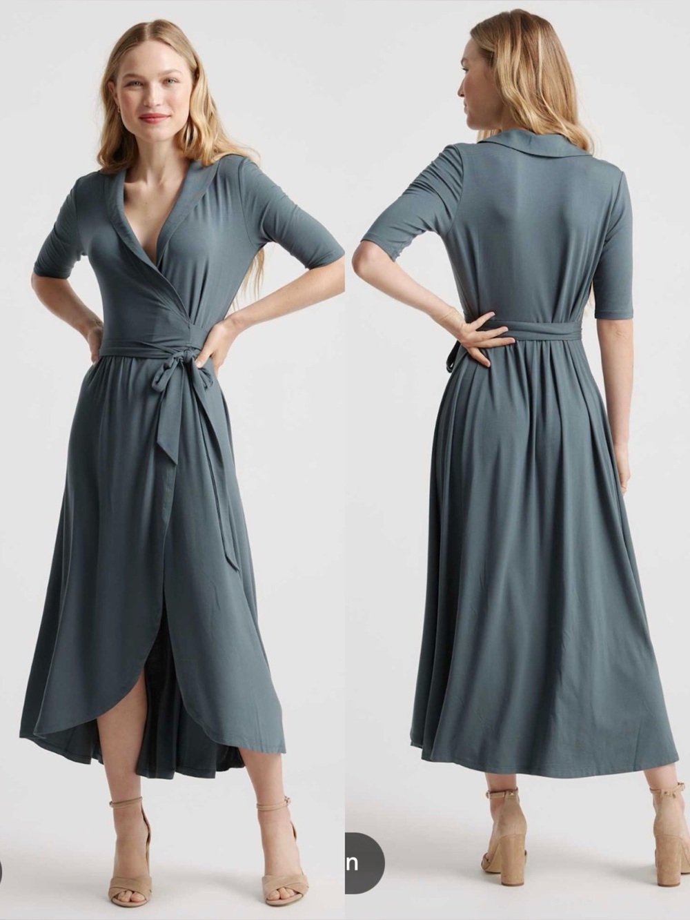 Quince Tencel Jersey Midi Wrap Dress in Dark Olive , size M